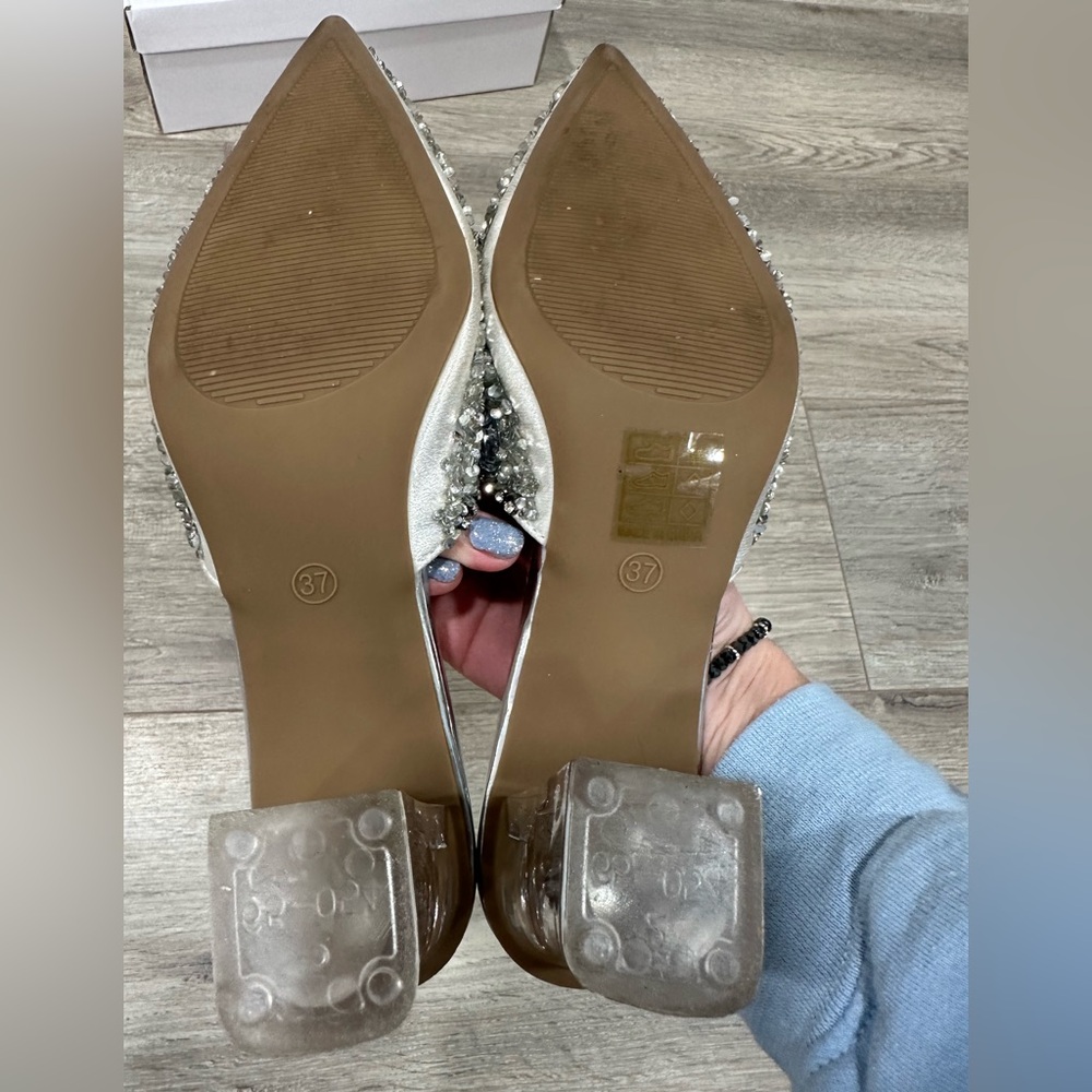 Silver Embellished Heeled Mules - Picture 6 of 7